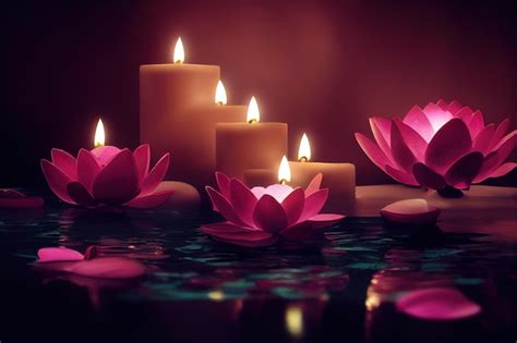 Premium Photo | Abstract interior spa background with candles rose petals and lotuses 3d ...