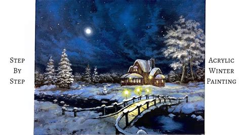 Snowy Winter Night STEP by STEP Acrylic Painting (ColorByFeliks) - YouTube