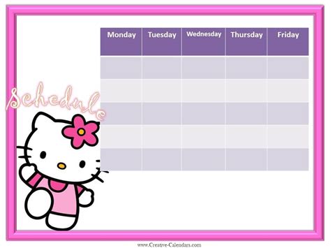 Free Weekly Calendars for Girls