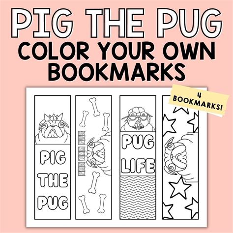 Pig the Pug Inspired Bookmarks Color Your Own Pug Themed - Etsy