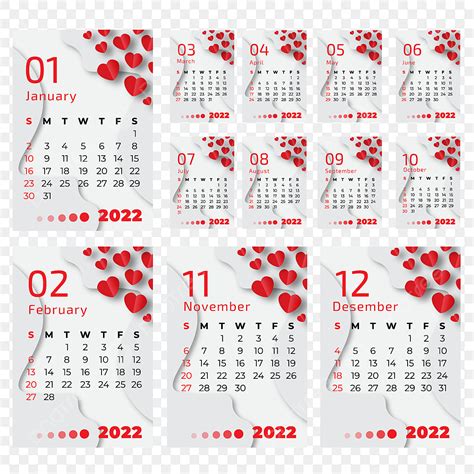 Calendar Concept Vector Art PNG, 2022 Calendar Heart Love Concept, 2022 ...