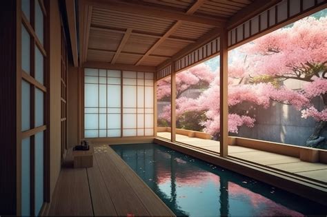 Premium AI Image | Japanese onsen ryokan Autumn view