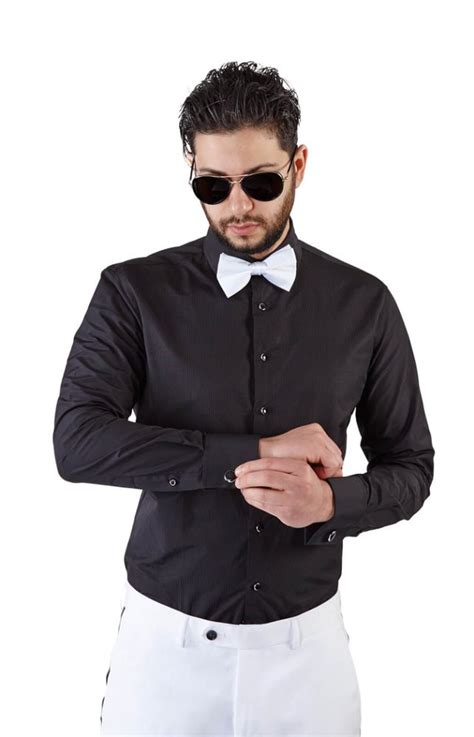 Slim Fit Black French Cuff Tuxedo Shirt – ÃZARMAN