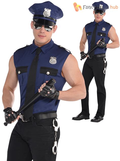 Adult Mens Police Officer Costume Policeman New York Cop Fancy Dress ...