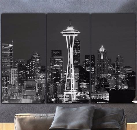 Seattle Skyline Black & White Canvas Art | Holy Cow Canvas