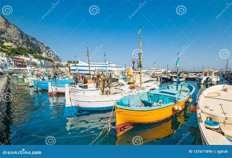 Fishing Boats and Ferry in Marina Grande, Capri Island, Italy Editorial Photo - Image of vessel ...