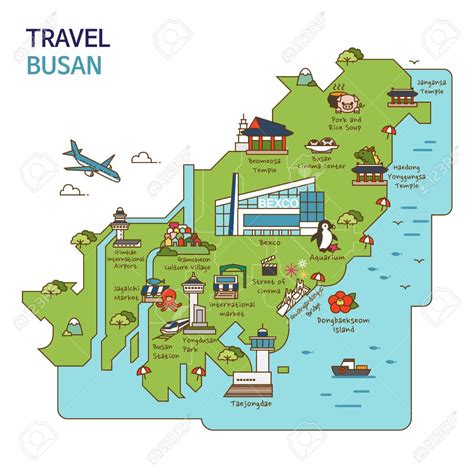 City Tour,travel Map Illustration - Busan,Pusan City, South Korea Royalty Free Cliparts, Vectors ...