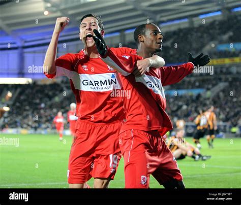 STEWART DOWNING & JUSTIN HOYTE HULL V MIDDLESBROUGH KC STADIUM HULL ENGLAND 06 December 2008 ...