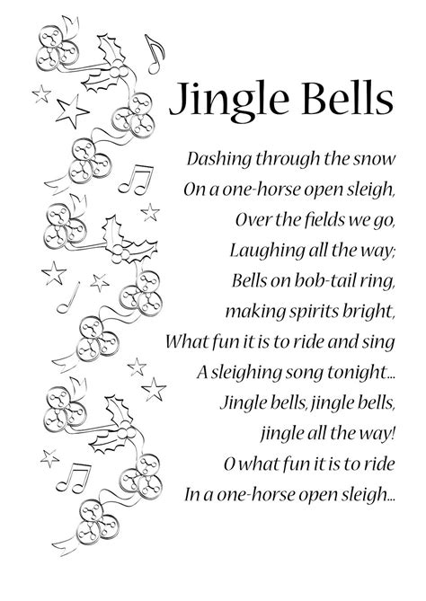 Words To Jingle Bells Printable O'er The Fields We Go.