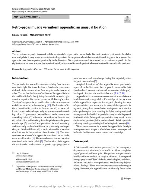 Retro-psoas muscle vermiform appendix: an unusual location | Request PDF