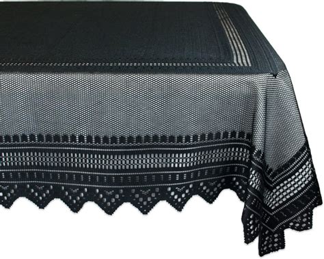 DII 52x90" Rectangular Polyester Lace Tablecloth, Black Nordic - Perfect for Halloween, Dinner ...