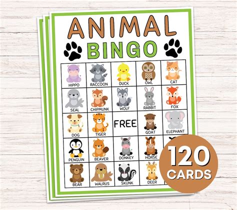 120 Animal Bingo Cards Printable Game, Zoo Baby Animal Bingo Board ...