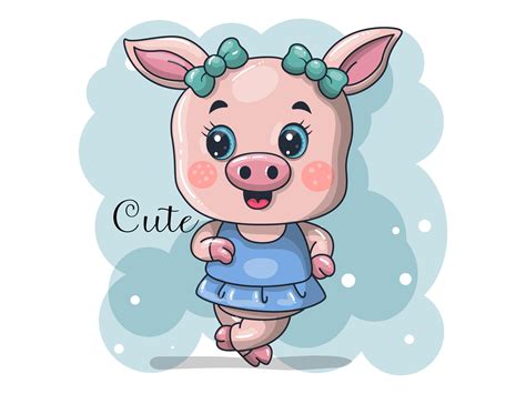 Cute Baby Girl Pig Cartoon Vector Graphic by maniacvector · Creative ...