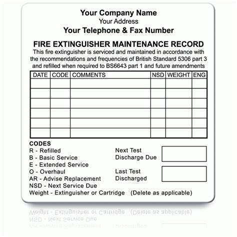 Buy Personalised Fire Extinguisher Maintenance Labels | Black on White