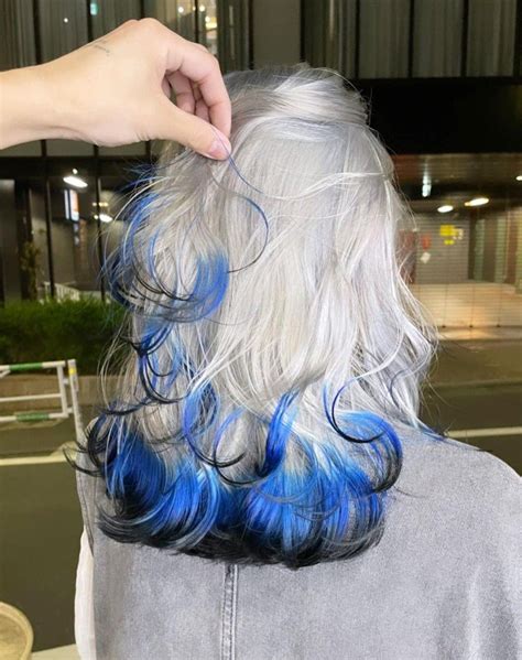 Platinum hair with blue and black hombre ends | Dying hair, Hair ...