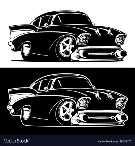 Black and white classic american hot rod cartoon vector image on ...