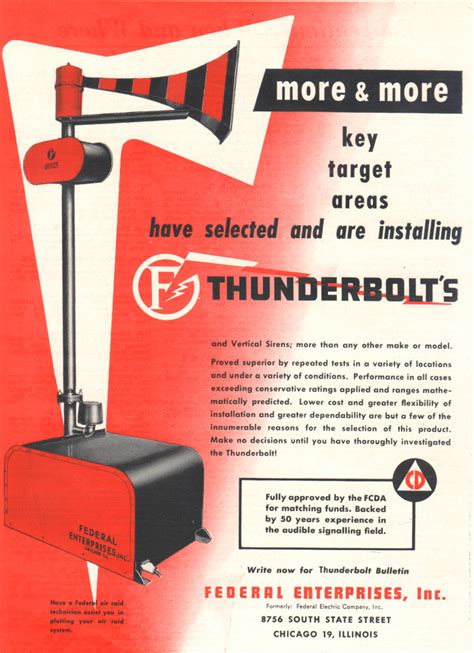 Thunderbolt air raid siren ad & decal - Fonts In Use