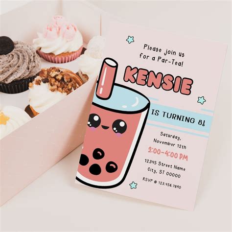 Boba Tea Invite Boba Tea Birthday Party Invitation Kawaii - Etsy