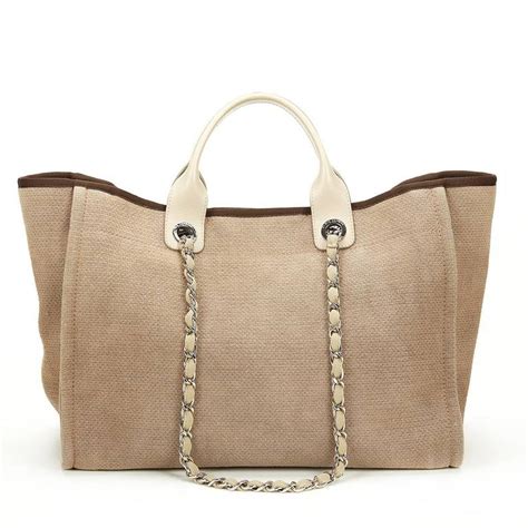 2013 Chanel Beige Canvas Large Deauville Tote at 1stDibs | chanel beige ...