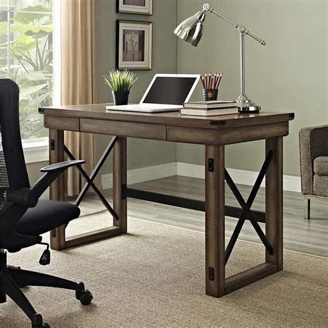 Wildwood Grey Desk with Metal Frame | Rustic home offices, Grey oak ...