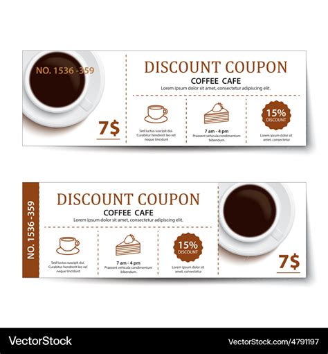 Coffee coupon discount template design Royalty Free Vector