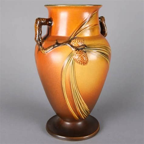 Roseville Art Pottery Double Handle Vase in Brown Pinecone Pattern, 20th Century at 1stDibs ...