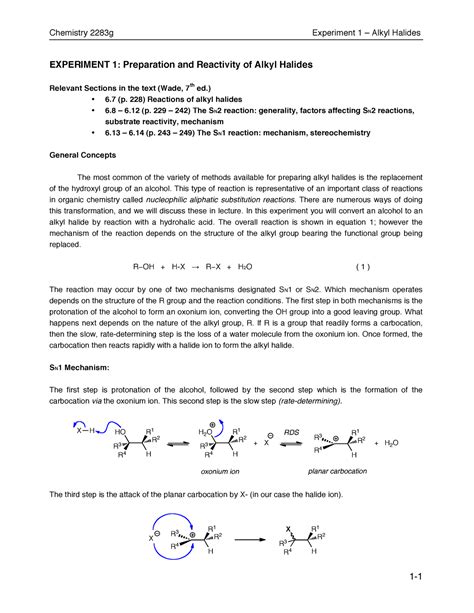 Lab report on reaction of alkyl halides - EXPERIMENT 1: Preparation and Reactivity of Alkyl ...