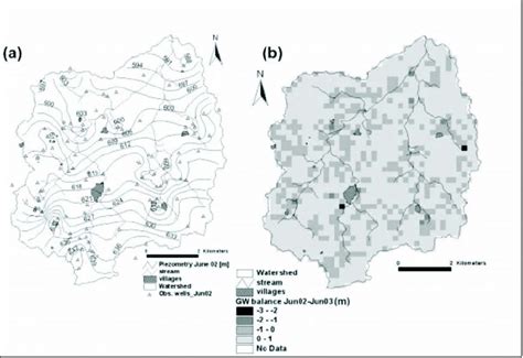 (a) Water table map and (b) annual (June 02 to June 03) groundwater... | Download Scientific Diagram