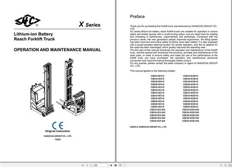 Hangcha X Series Forklift Operation and Maintenance Manual 07.2023 PDF