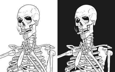 Skeleton smoking cigarette line art vector illustration 10269031 Vector ...