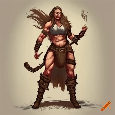 Sketch of a muscular female barbarian on Craiyon