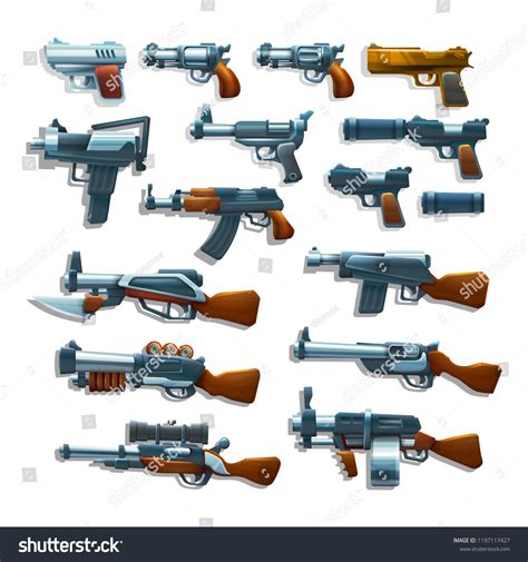 Set Cartoon Firearm Guns Machine Gun Stock Vector (Royalty Free) 1197117427