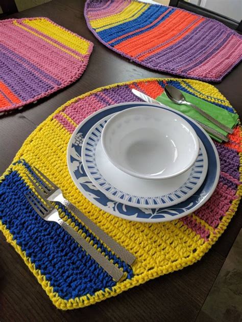 Easter Egg Placemats-set of 4 Handmade Crochet Pink Blue Yellow Orange Purple Blue Easter ...