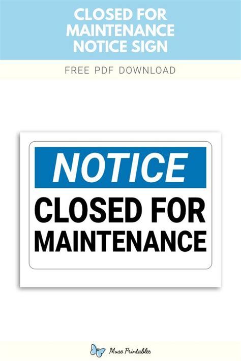 Printable "Closed For Maintenance" Notice Sign Template | Printable ...