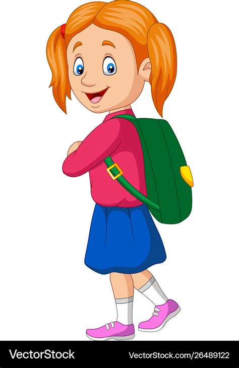 Cartoon happy school girl carrying backpack Vector Image