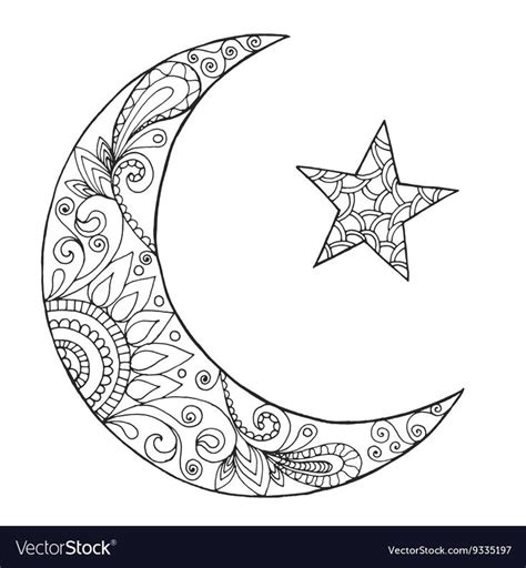 Ramadan Kareem half moon. Greeting design coloring page. Engraved vector illustration. Sketch ...