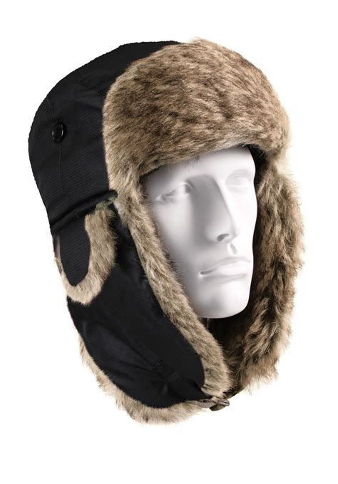 Winter Fur Flyers Hat w/ Earflaps Warm Camo Plaid Cold Weather Cap Hat ...