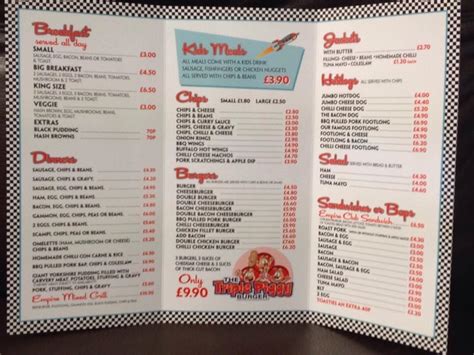 Menu at Empire diner cafe, Ingoldmells, Sea Ln