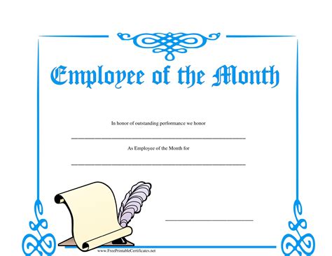 Free Printable Employee Of The Month Certificate