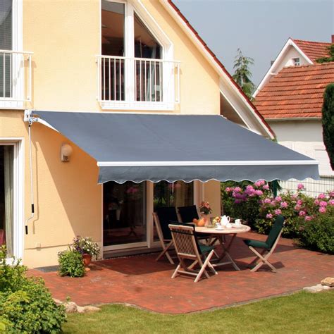 Outsunny Manual Sun Shade Outdoor 10 ft. W x 8 ft. D Fabric Retractable Standard Patio Awning ...