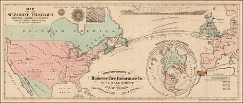 A map of the first transatlantic telegraph cable completed in 1858 allowing the United States ...