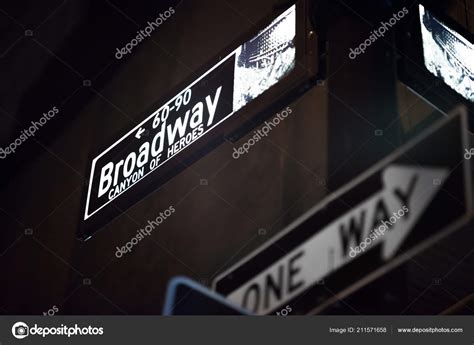 Broadway Wall Street Signs Night Manhattan New York Stock Photo by ...