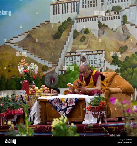 His Holiness the 14th Dalai Lama giving teachings at Tibetan Children's Village in Dharamsala ...