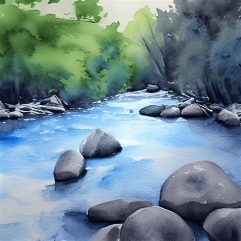 River Painting Watercolor Hyper Realism with Intricate Detail ...