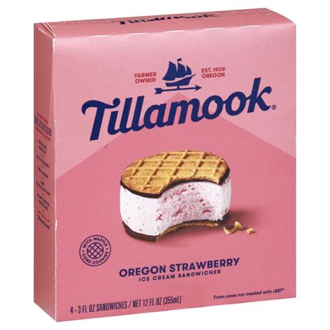 Tillamook Oregon Strawberry Ice Cream Sandwiches, 4 sandwiches ...