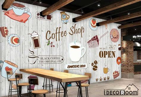 White Wooden Wall Graphic Design Coffee Shop Restaurant Art Wall Mural – IDecoRoom