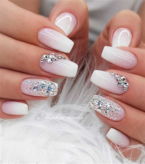 Best Glitter Nail Designs : Subtle Glitter Ombre Nails, Rhinestone Nails