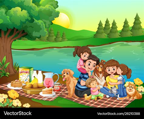 A family picnic in park Royalty Free Vector Image