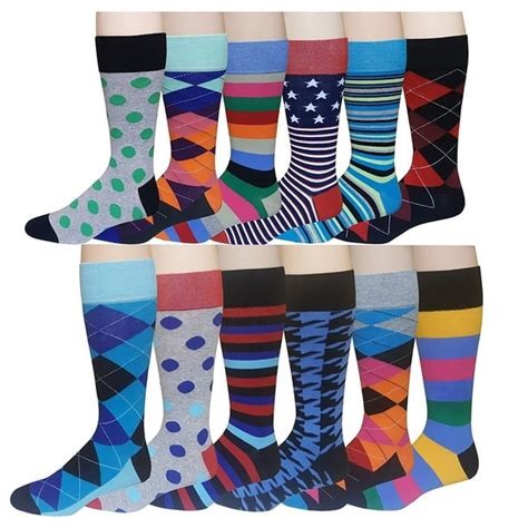 Different Touch - 12 Pairs Men's Cotton Funky Classic Design Colorful Socks 10-13 (Men's Shoe ...