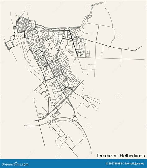 Street Roads Map of TERNEUZEN, NETHERLANDS Stock Vector - Illustration ...